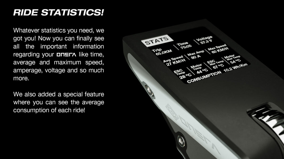 ONSRA NX remote ride statistics screen
